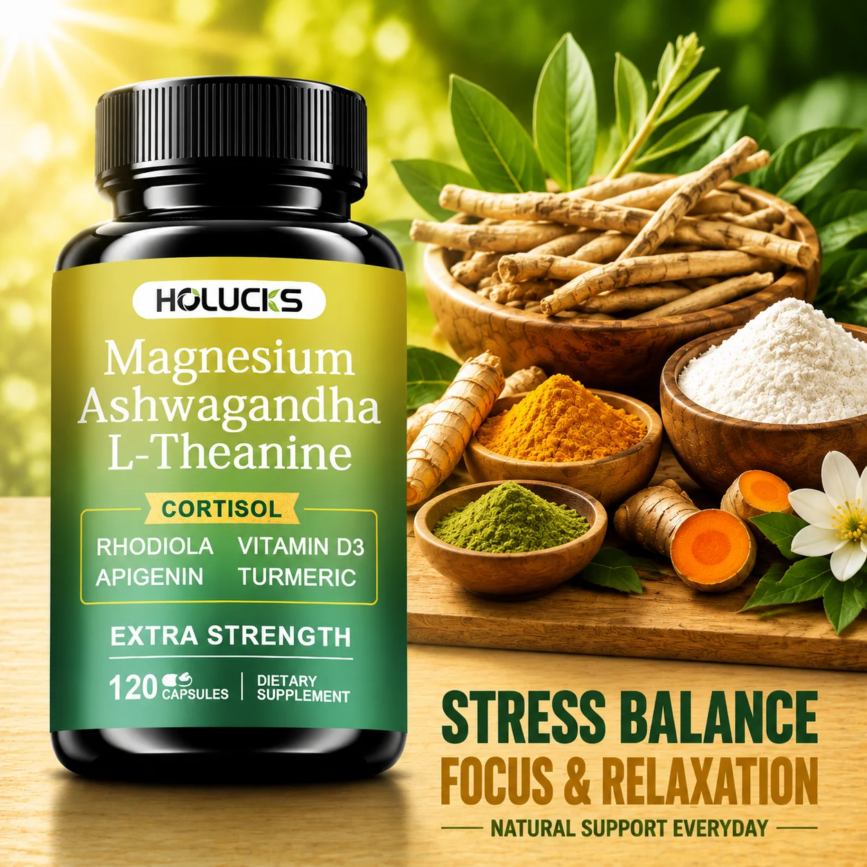 Magnesium Ashwagandha Capsules with L-Theanine & Turmeric, Promote Deep Sleep, Calm Emotion, Stress Relief & Muscle Restoration