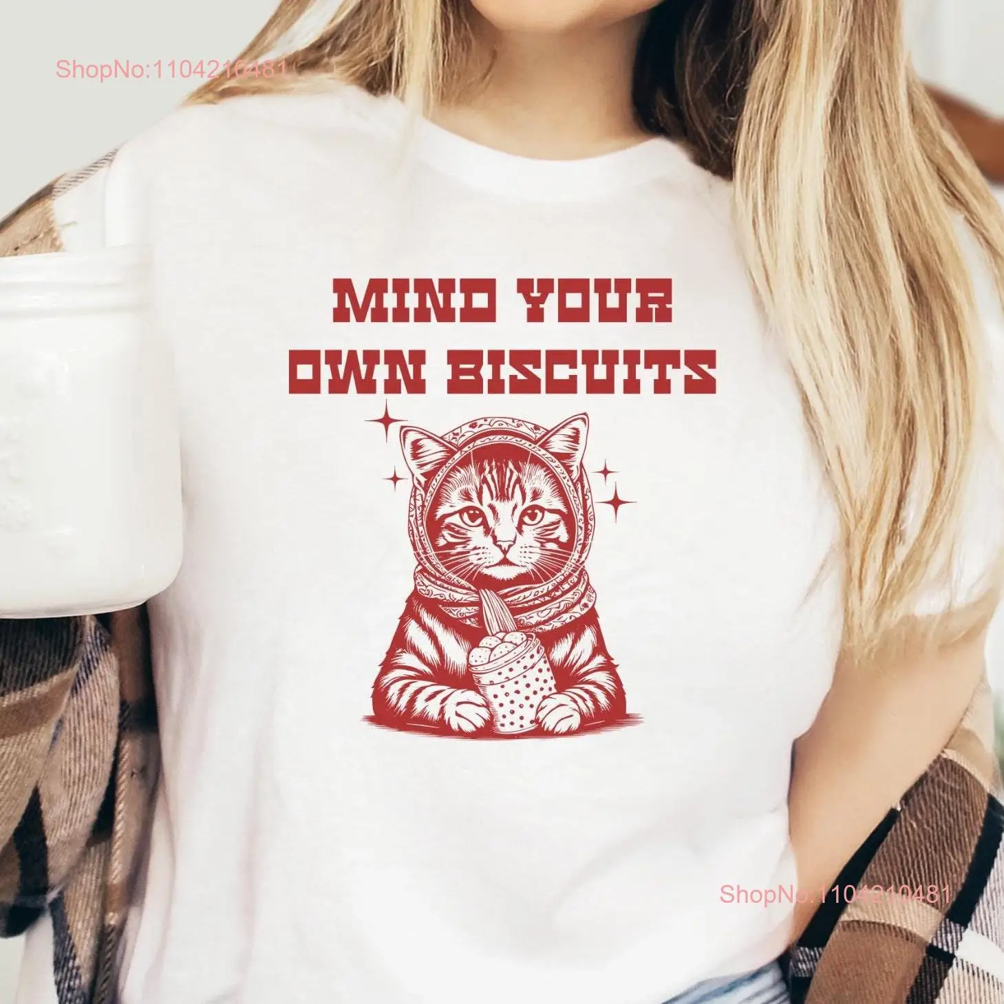 Babushka Cat Mind Your Own Biscuits Jersey  T Shirt Funny Cute Kitten Top Lover Lightweight long or short sleeves