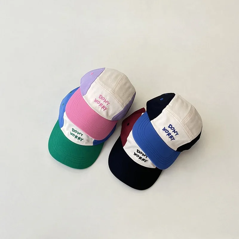 Patchwork Baby Boys Girls Peaked Caps For Kids Short Brim Casual Sun Hat Simple Letter Embroidery Children Baseball Cap