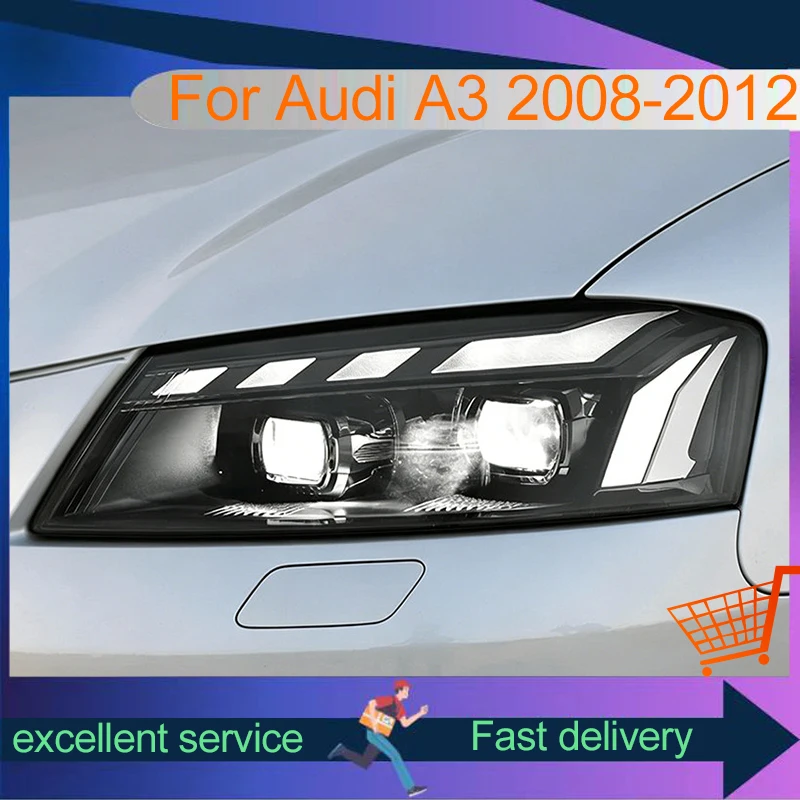 Auto 2008-2012 Headlights For Audi A3 Front Lamp Full LED Bulbs DRL Newest Upgrade Head Light Projector Lens Car Accessories