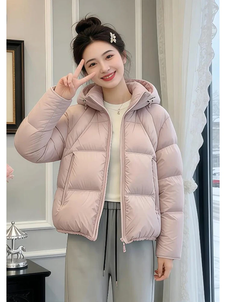 

Модная матовая мягкая стеганая куртка с капюшоном из хлопка для женщин, короткое утепленное пальто из нежного хлопка в корейском стиле, свободный крой