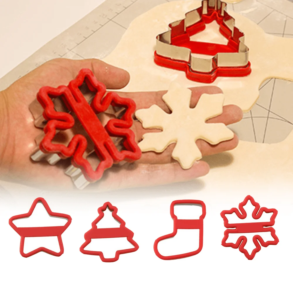 2/4pcs Christmas Cartoon Shape Cookie Cutters Anti-Pressure Hand Baking Tools DIY Biscuits Dough Cutter Fondant Cake Mold