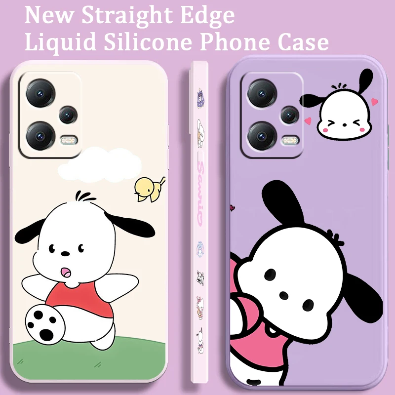 Sanrio Cartoon Pacha Dog Liquid Left Rope For Xiaomi Redmi Note 13 12 12S 12R 11 11T 11S 10 10S Pro Plus 5G Back Phone Case