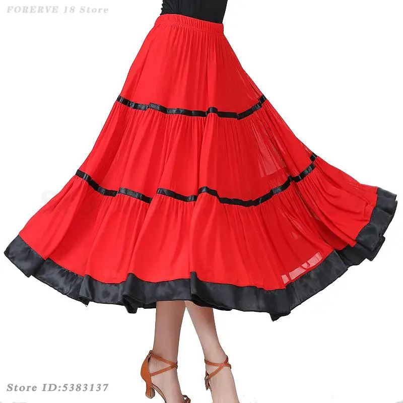 

Adult Elegant Dancer Mesh Large Swing Skirts Women Modern Dance Waltz Jazz Tango Ballroom Practice Training Half Gauze Skirt