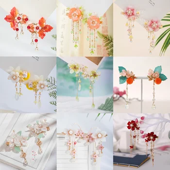 2pcs Flower Hairpin Chinese Hanfu Hair Clips For Women Pearl Tassel Barrettes Girls…