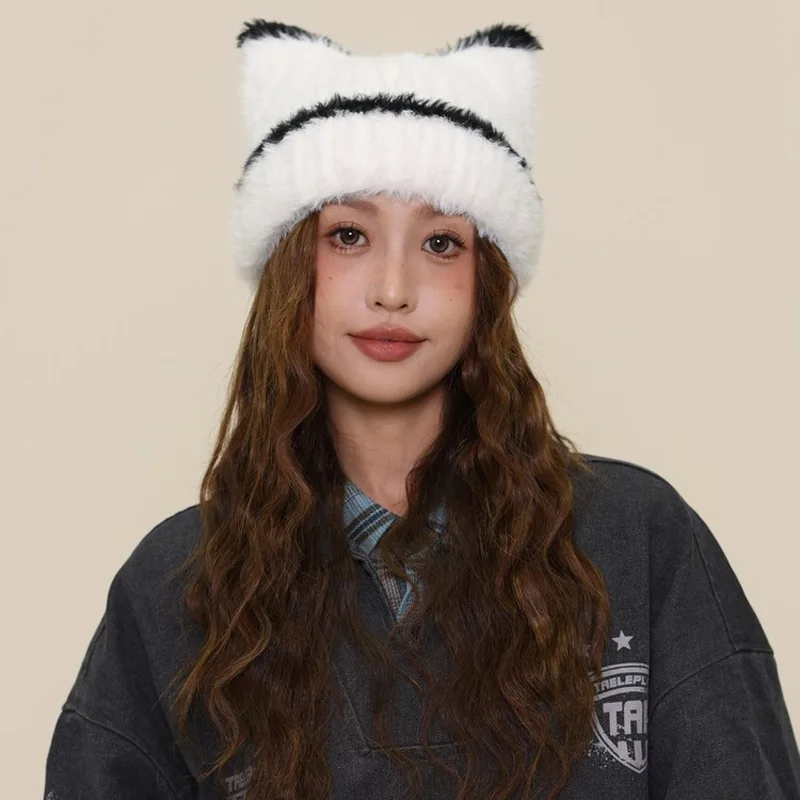 جديد Ins لطيف آذان القط أفخم بيني Y2K الخريف والشتاء السفر الدافئة سدادات حماية الأذن تنوعا شخصية البلوز القبعات النساء #5