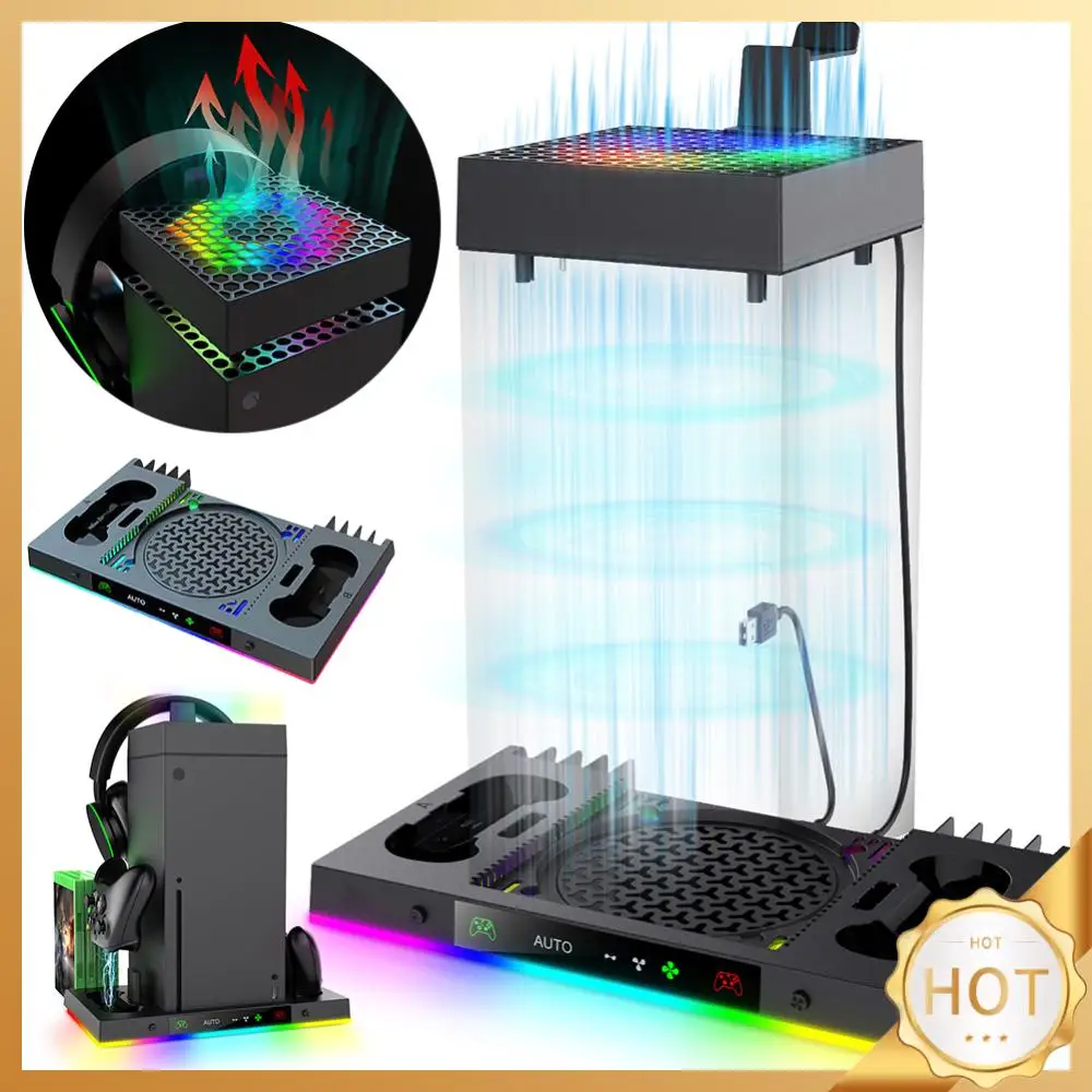 

Зарядная док-станция RGB с игровыми дисками, подставка для вентилятора со слотом для карт, вертикальная подставка для консоли Xbox Series X и контроллера