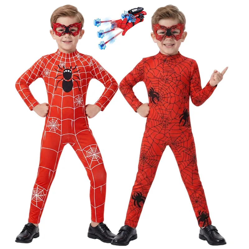 

Children's Spider Costume Superhero Cosplay Set Perfect for School Parties Featuring a Mesh Outfit and Toy Web Shooter