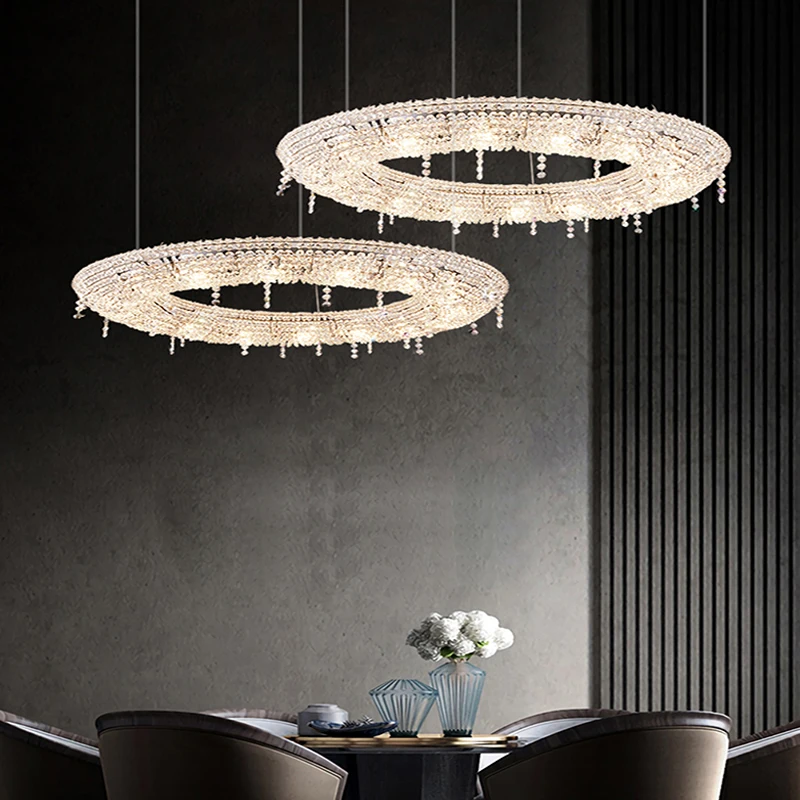 

Postmodern Designer Art Deco Stainless Steel Crystal Chandelier Lighting Lustre Suspension Luminaire Lampen For Dinning Room