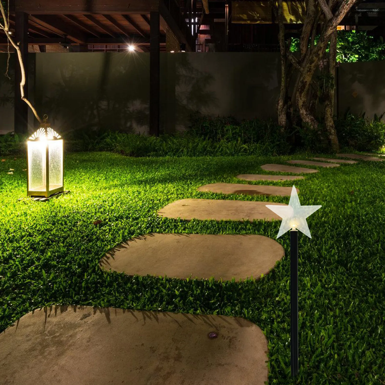 

Набор из 1 солнечной гирлянды-светильников для газона с креплением в грунт, водонепроницаемые садовые светильники-звездочки, автоматическое включение/выключение, для наружного декора газона