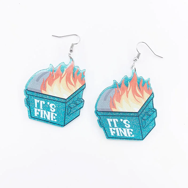 Glitter IT'S FINE Barbecue Girl Acrylic Earrings For Women Flat Back Epoxy Charm Dangle Earring Jewelry