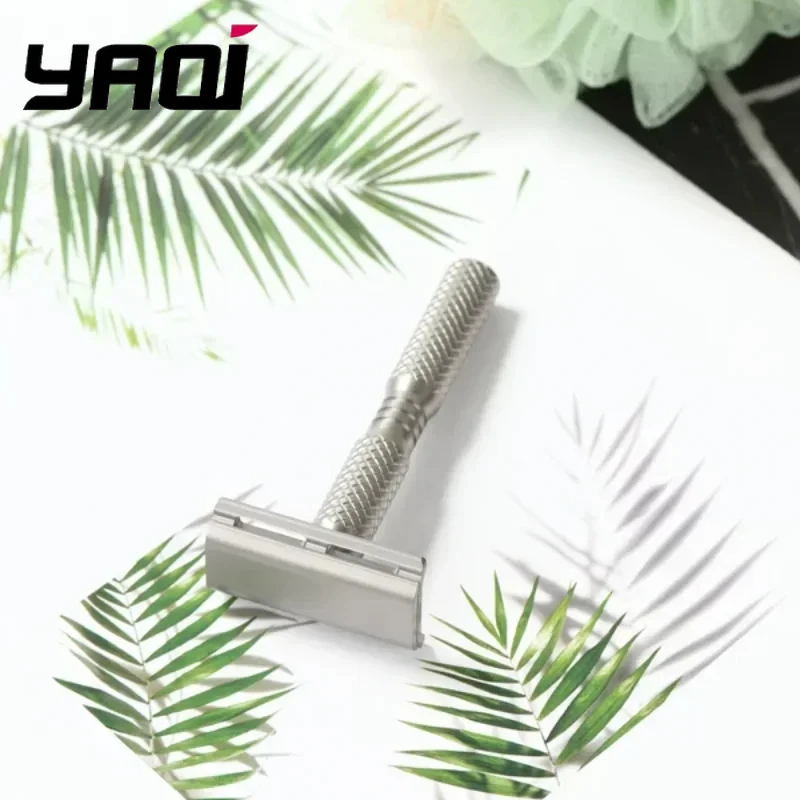 YAQI Ghost Cross Grain Pattern Safety Razor,0.7mm gap Hypoallergenic Titanium Matte Finish Ultra-Light Men's Beard Care Tool