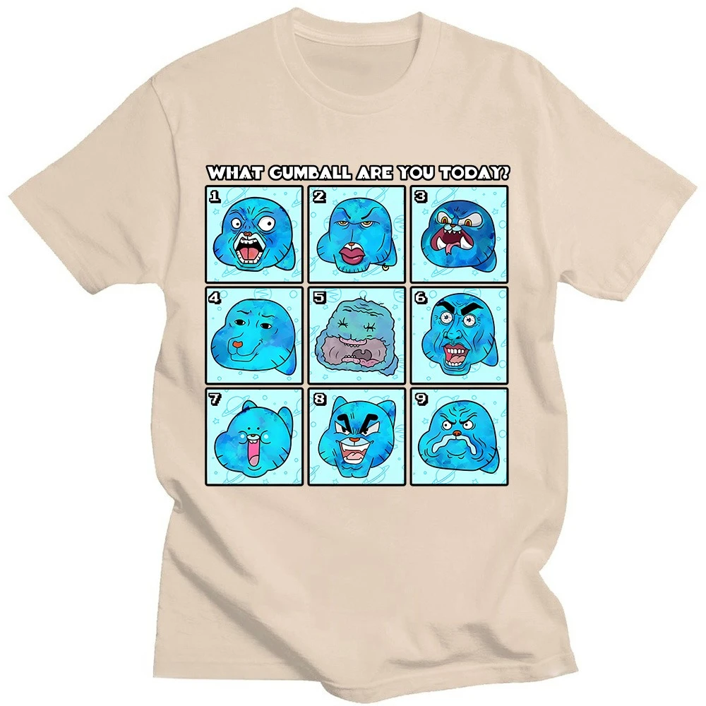ماذا غامبول اليوم تي شيرت مطبوع Gumball مضحك مليء بالعواطف ملابس بأكمام قصيرة للجنسين قطن مريح تي شيرت Y2K