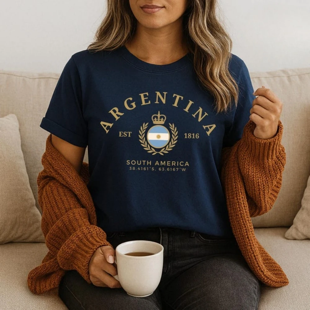 Camisa Argentina, camiseta estilo Vintage Argentina, Tops de América Latina, sudadera de estilo Vintage para mujer, Tops de algodón de alta calidad