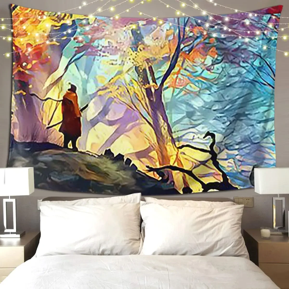 A Wolf In The Colorful Forest Tapestry Funny Wall Hanging Aesthetic Home Decoration Tapestries for Living Room Bedroom Dorm Room