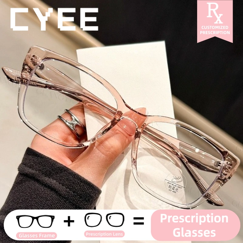 

Cyee Square Transparent Photochromic Myopia Eyeglasses Progressive Lenses Glasses Women Customized Prescription Optical Eyewear
