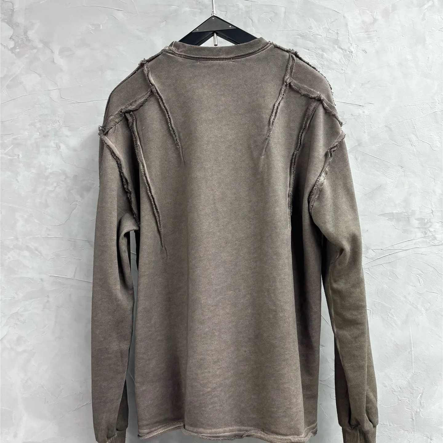 Wasteland Style Distressed Stitching Stand Cut Long-Sleeved T-shirt Personality Ruan Handsome Men Bottoming Shirt  Trendy