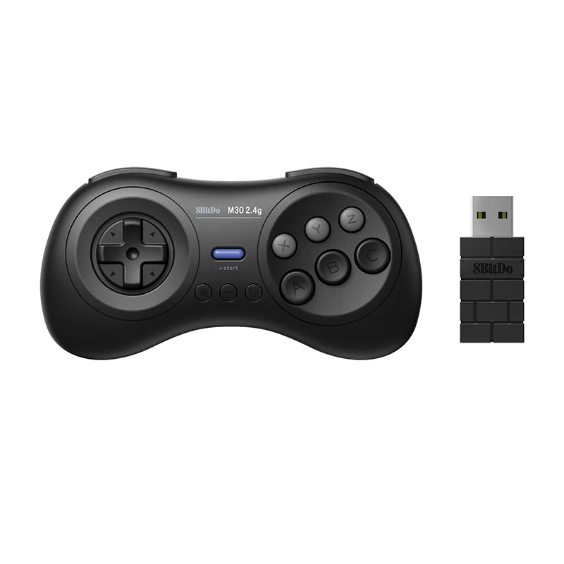 Bezprzewodowy czarno-biały gamepad 8BitDo M30 2.4G dla Gega Genesis Mini i Mega Drive Mini - bezprzewodowy kontroler gier