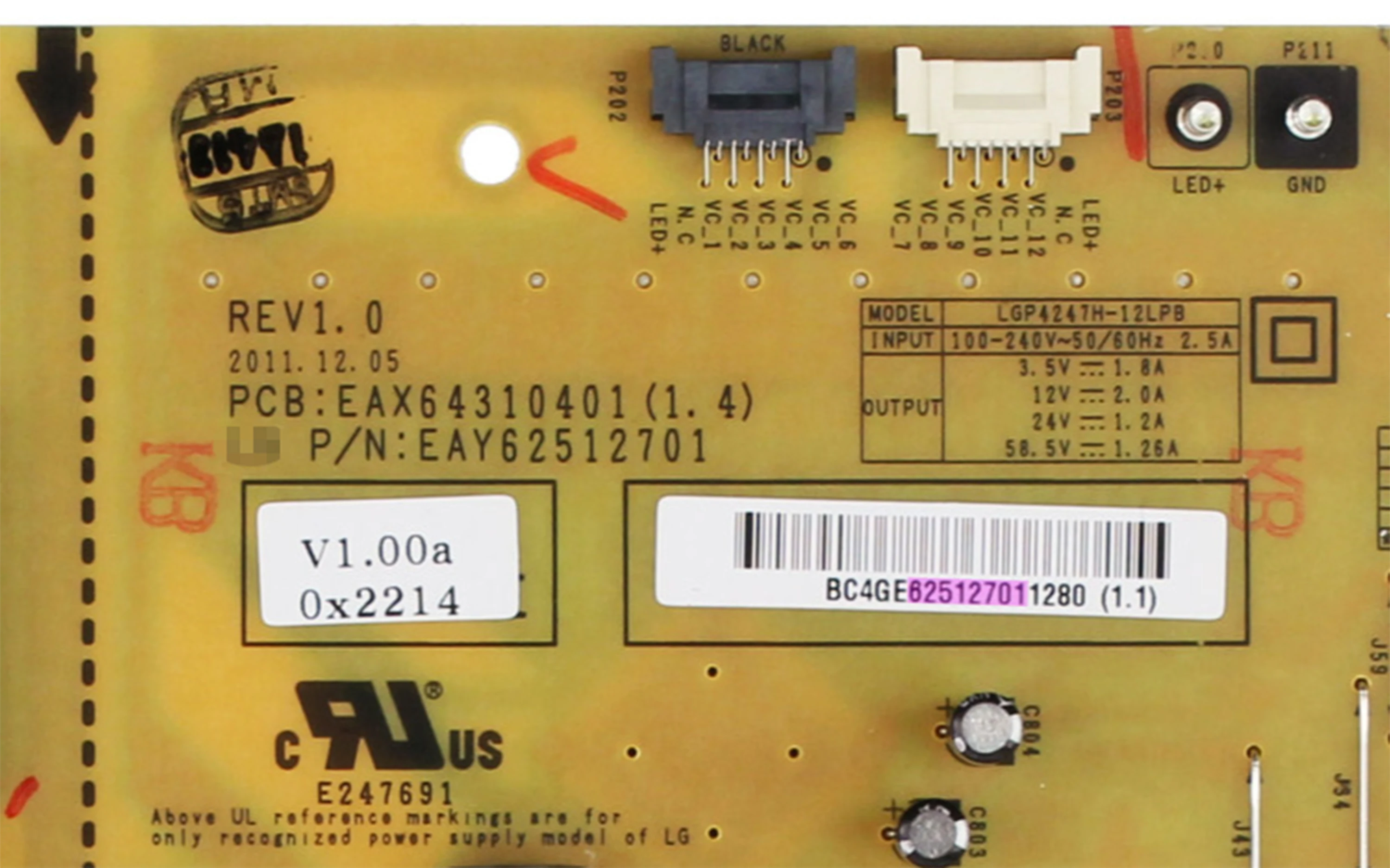 EAX64310401(1.4) EAY62512701 3PAGC10075A-R LGP4247H-12LPB Power Supply Board is for 47 Inch TV 47LS4100-CA 47G2-UG 47LM4600-UC