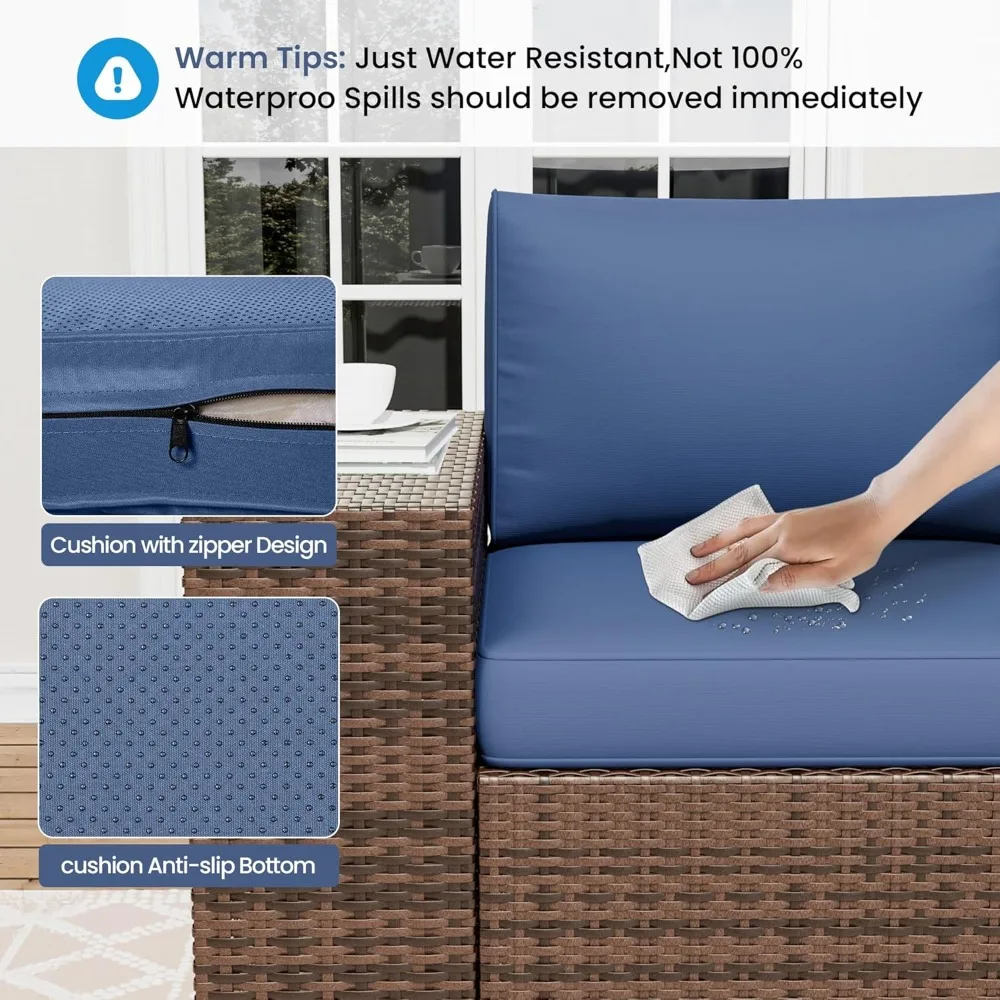 Sofá modular externo com mesa de lareira, conjunto de móveis de pátio com apoio de braço de 8 polegadas com capa à prova d'água