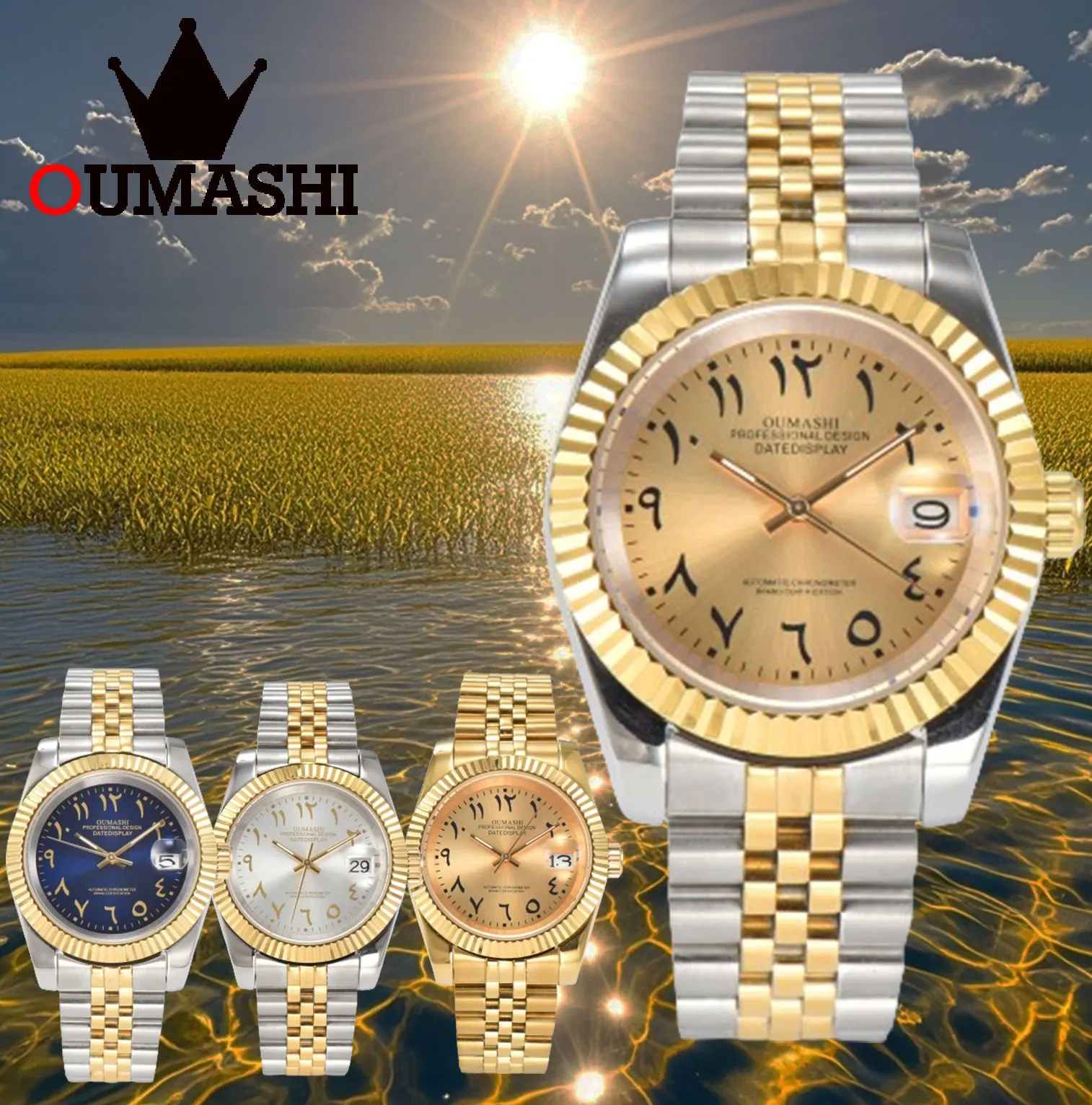 OUMASHI-36/39mm Numeri arabi Orologio automatico NH di lusso da uomo 35 Acciaio inossidabile 316L Vetro zaffiro 10bar impermeabile