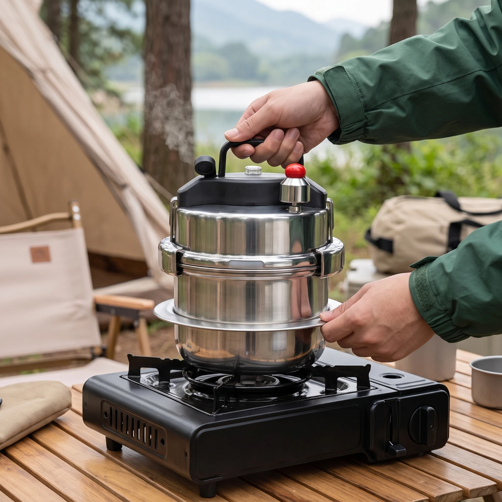 Pressure Cooker with Locking System Easy to Clean Pressure Cooker Pot Compact Cookware Safe for Campers, Camping, Picnics