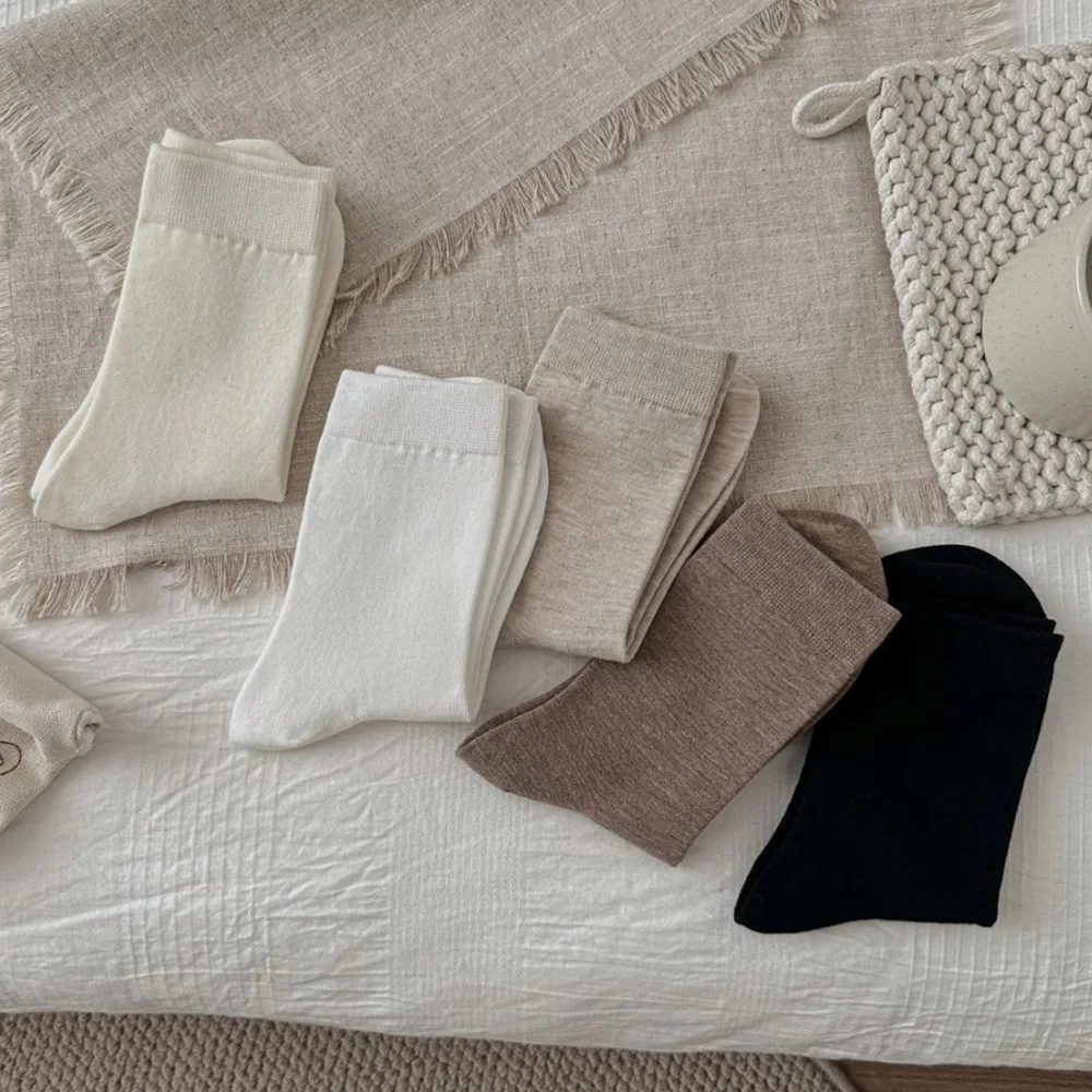 5 Pairs Korean Style Women's Socks Daily Soft Comfortable Wool Socks Cycling Autumn Winter Simple Casual Socken Damen