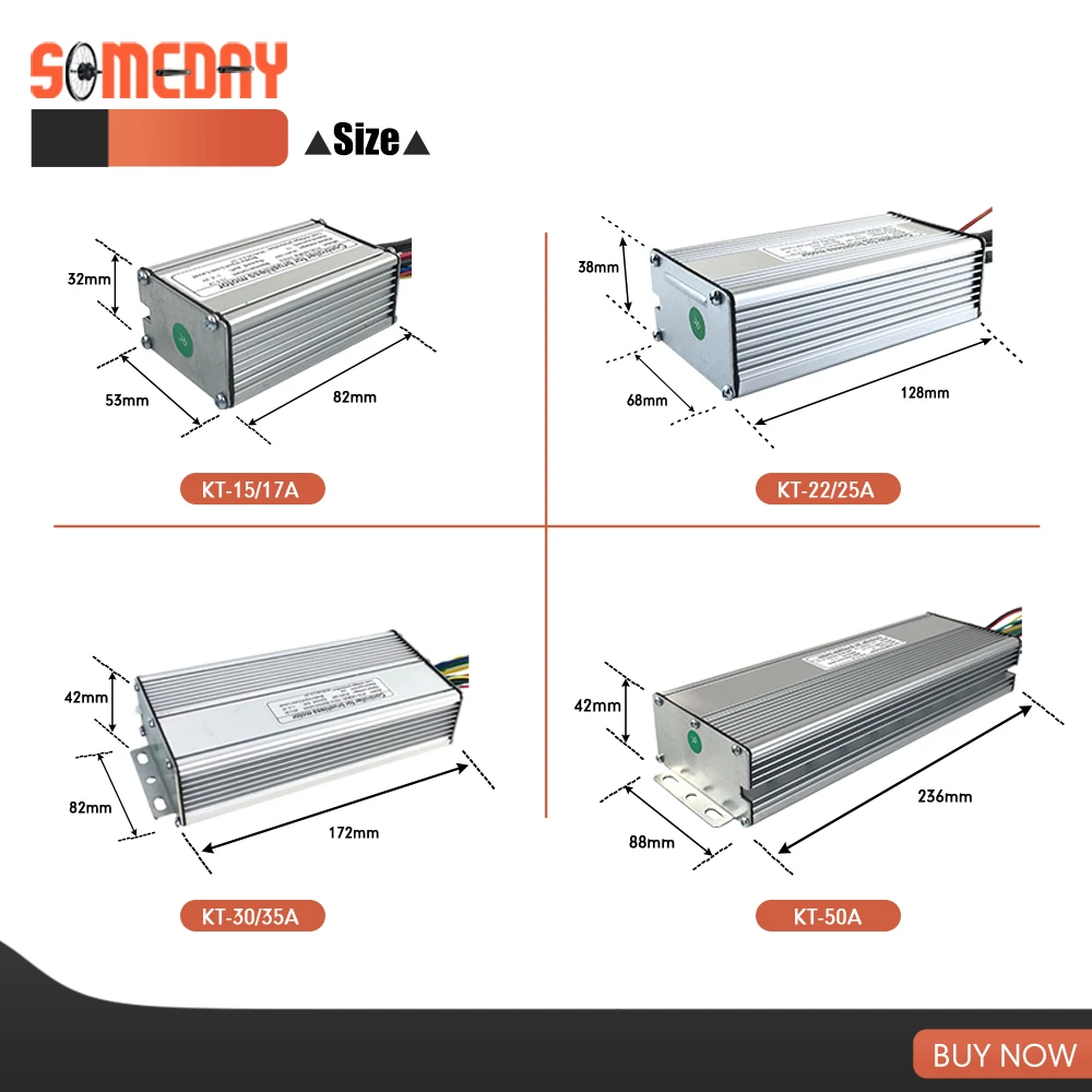 SOMEDAY-Contrôleur de vélo électrique, Kunteng, Squarewave, Sinewave, 1 à 5 câbles, prise étanche, KT36 V, 48V, 15A, 17A, 22A, 25A, 30A