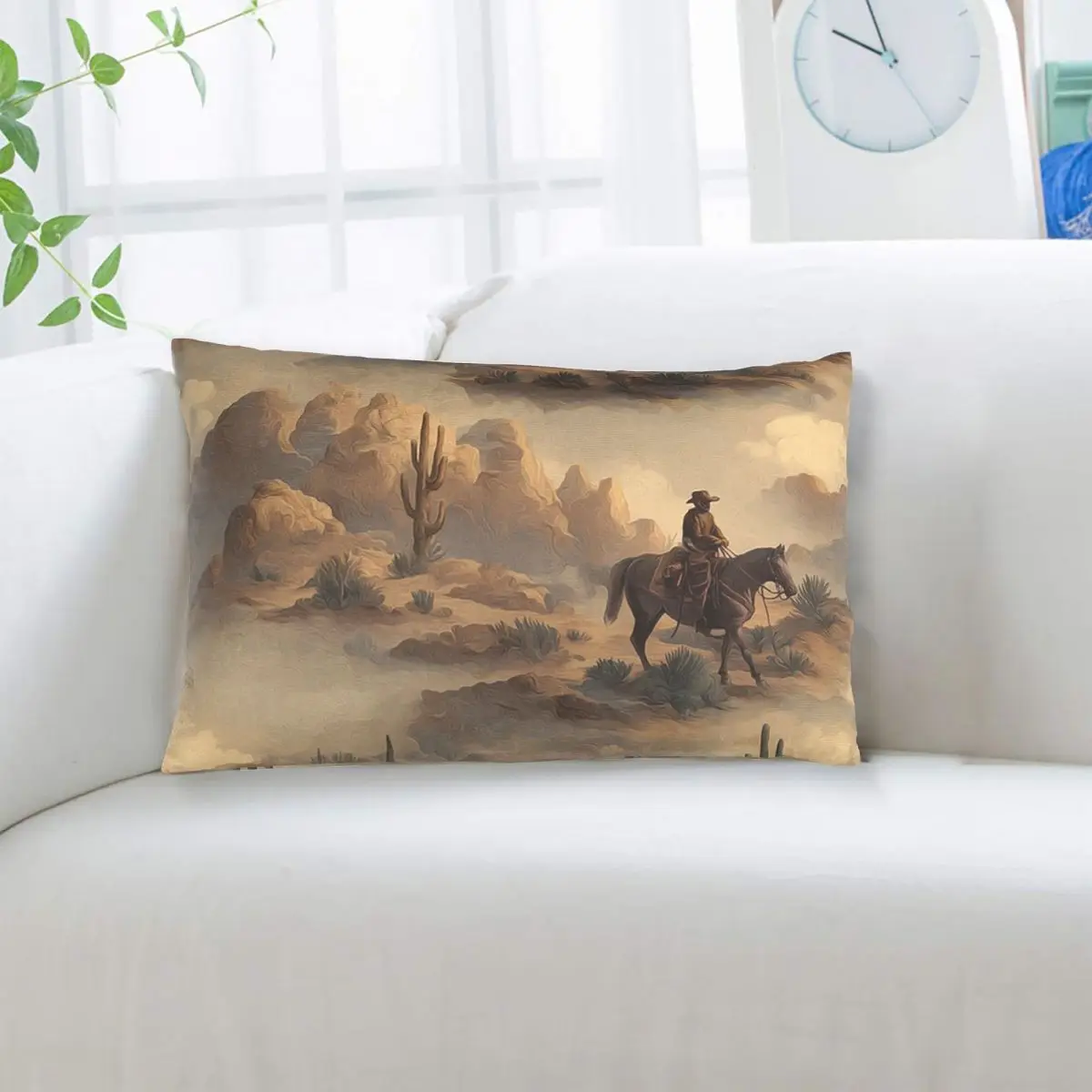 Cowboy In Desert Western Landscape Pattern Rectangle Pillowcase Cushion Cover Decor Bedroom Bed Home Comfort Throw Pillow