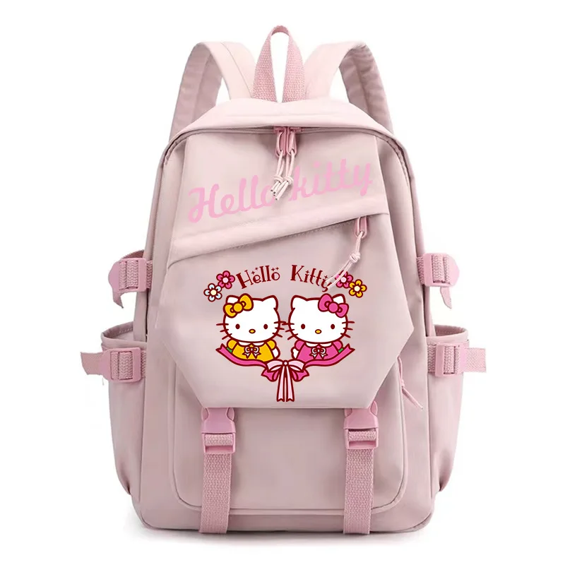 Sanurgente-Sac à dos en toile de dessin animé mignon imprimé pour femme, cartable étudiant, patch de transfert de chaleur, Hello Kitty, ordinateur, nouveau