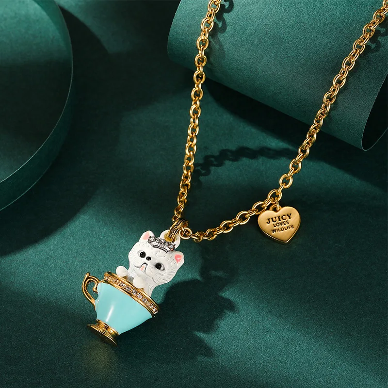 Fashion Rhinestone Inlaid Teacup Puppy Long Necklace Elegant Cute Dog Sweater Chain All Match Style Delicate Gift For Women