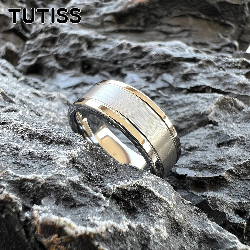 TUTISS 8mm Mens Tungsten Engagement Rings Womens Wedding Bands Double Grooved High Polished Shiny Comfort Fit