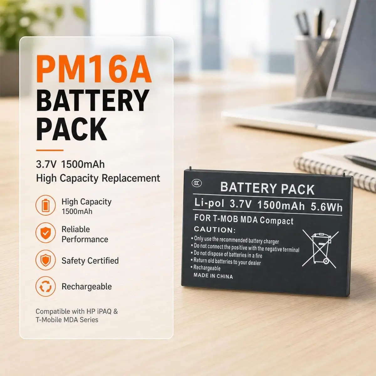 PM16A Replacement Battery 1.5Ah For HP iPAQ Hw6955 Hw6510 Hw6515 Hw6500 Dopod 818 T-Mobile MDA Compact PDA Mobile Phone Battery