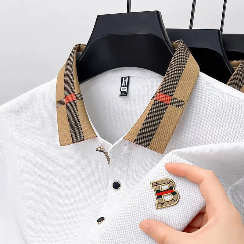 High end brand embroidered men's short sleeved pocket design polo shirt, summer new cool and breathable cotton casual T-shirt image 4