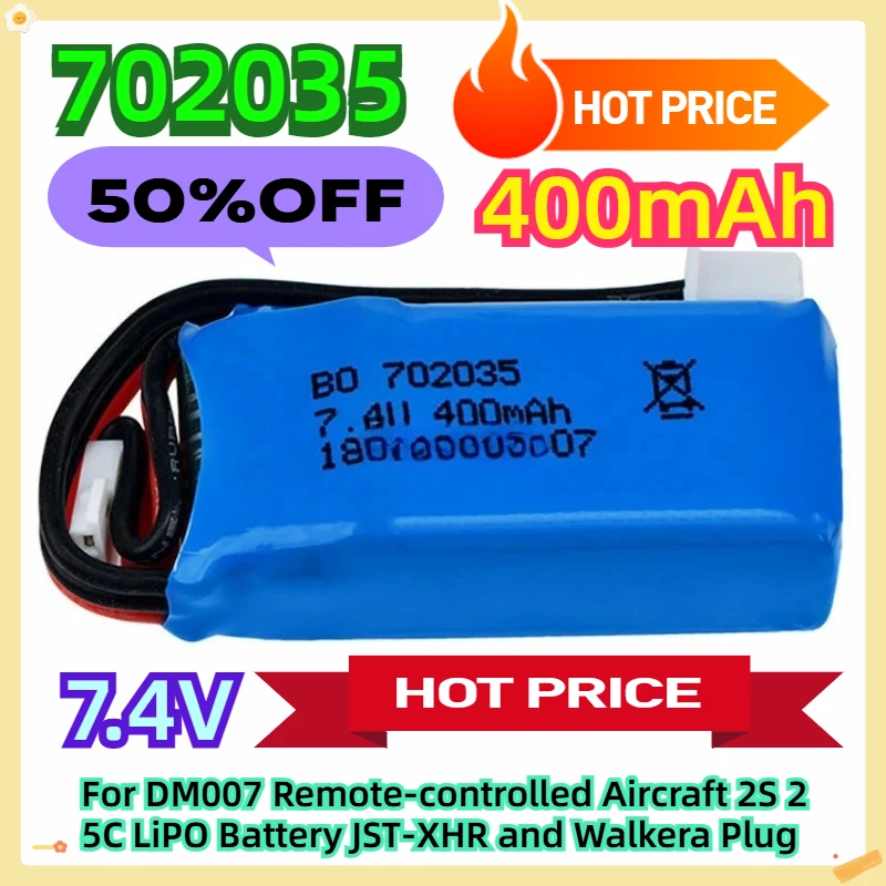 

400mAh 7.4V For DM007 Remote-controlled Aircraft 2S 25C LiPO Battery JST-XHR and Walkera Plug