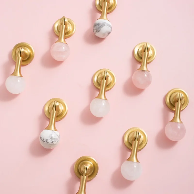 Natural Crystal/Stone Knobs Pink White Kitchen Cabinet Door Knob and Handle Wardrobe Furniture Hardware Ball Pendant Drawer Pull