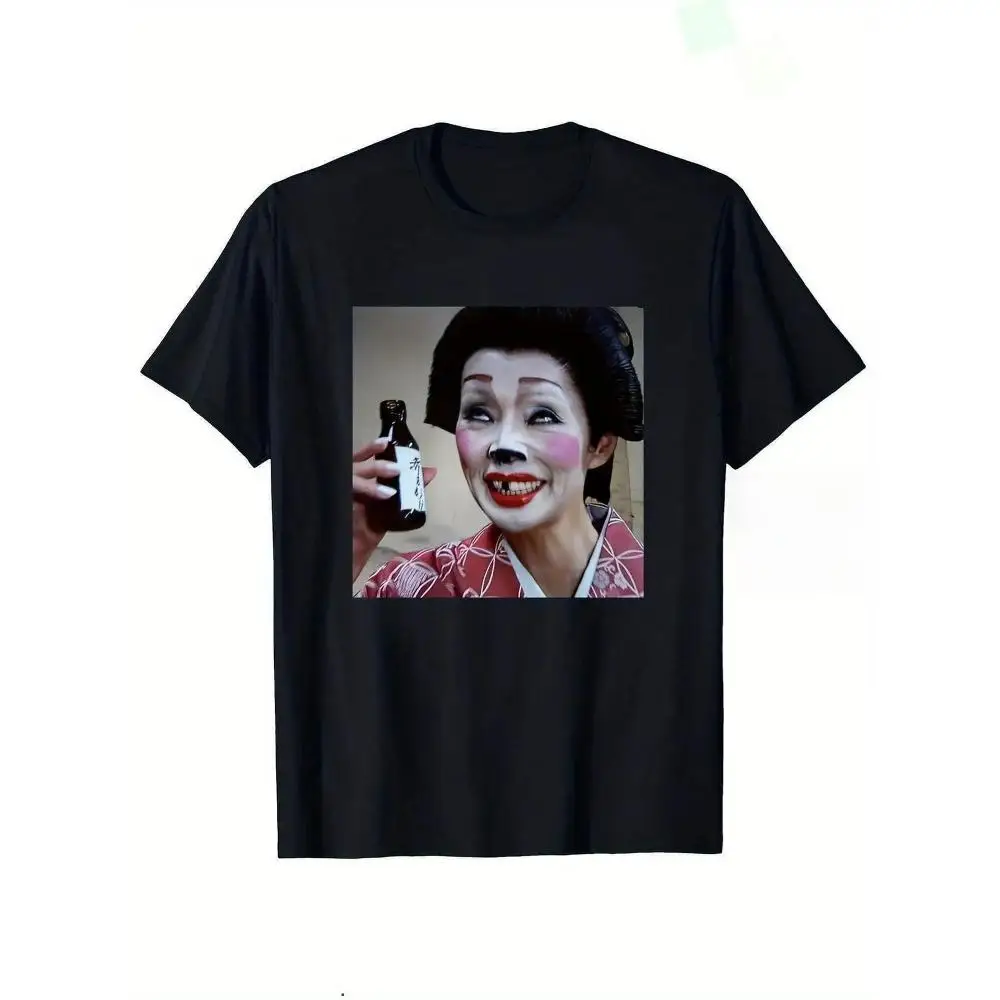 Men's Japanese Style Geisha Kabuki Mask Graphic T-Shirt Black Short Sleeve Round Neck Lightweight Breathable Cotton Casual