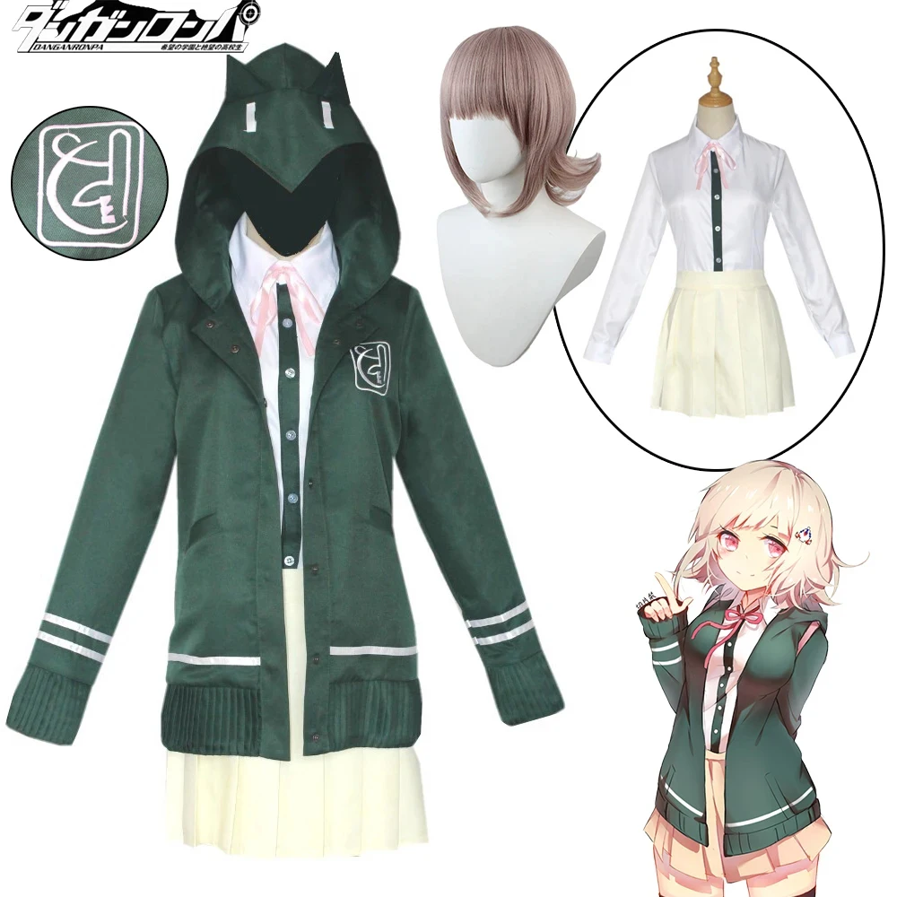 Nanami Chiaki Cosplay Anime Dangan ronpa Cosplay Kostüm Perücke Gymnasiasten Uniform Rock Frauen Langarm jacke