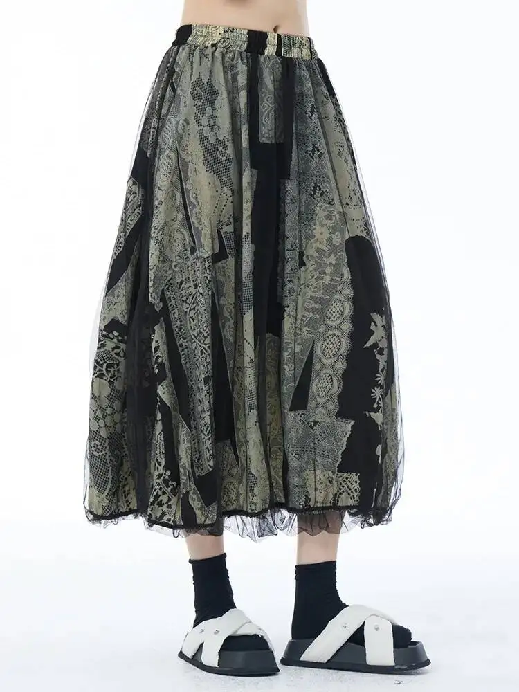 

Черная абрикосовая сетчатая кружевная юбка миди с высокой эластичной резинкой на талии, женская модная новинка весны и осени