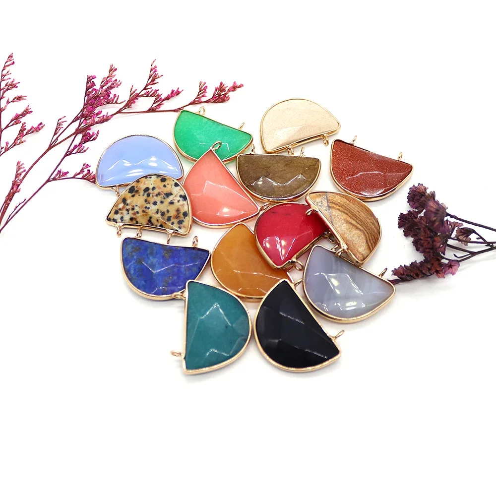 

Минималистичный изысканный кулон-аксессуар из натурального камня с граненым полированным полукруглым кристаллом, гальванизированный, с двумя отверстиями, для ожерелья