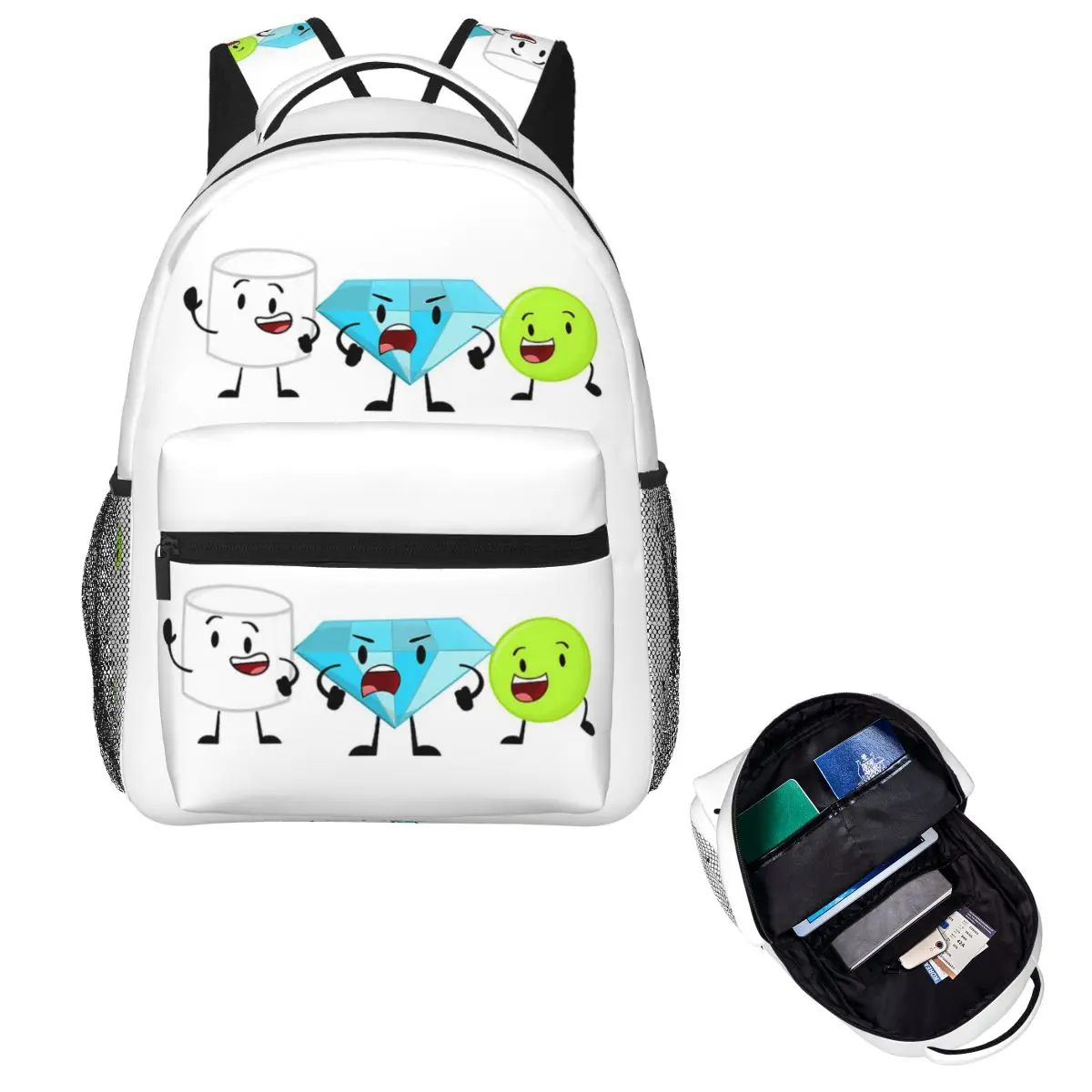 BFDI Inanimate Insanity , All Characters Student Backpack Hiking Travel Daypack for Men Women Fashion Bookbag Shoulder Bags