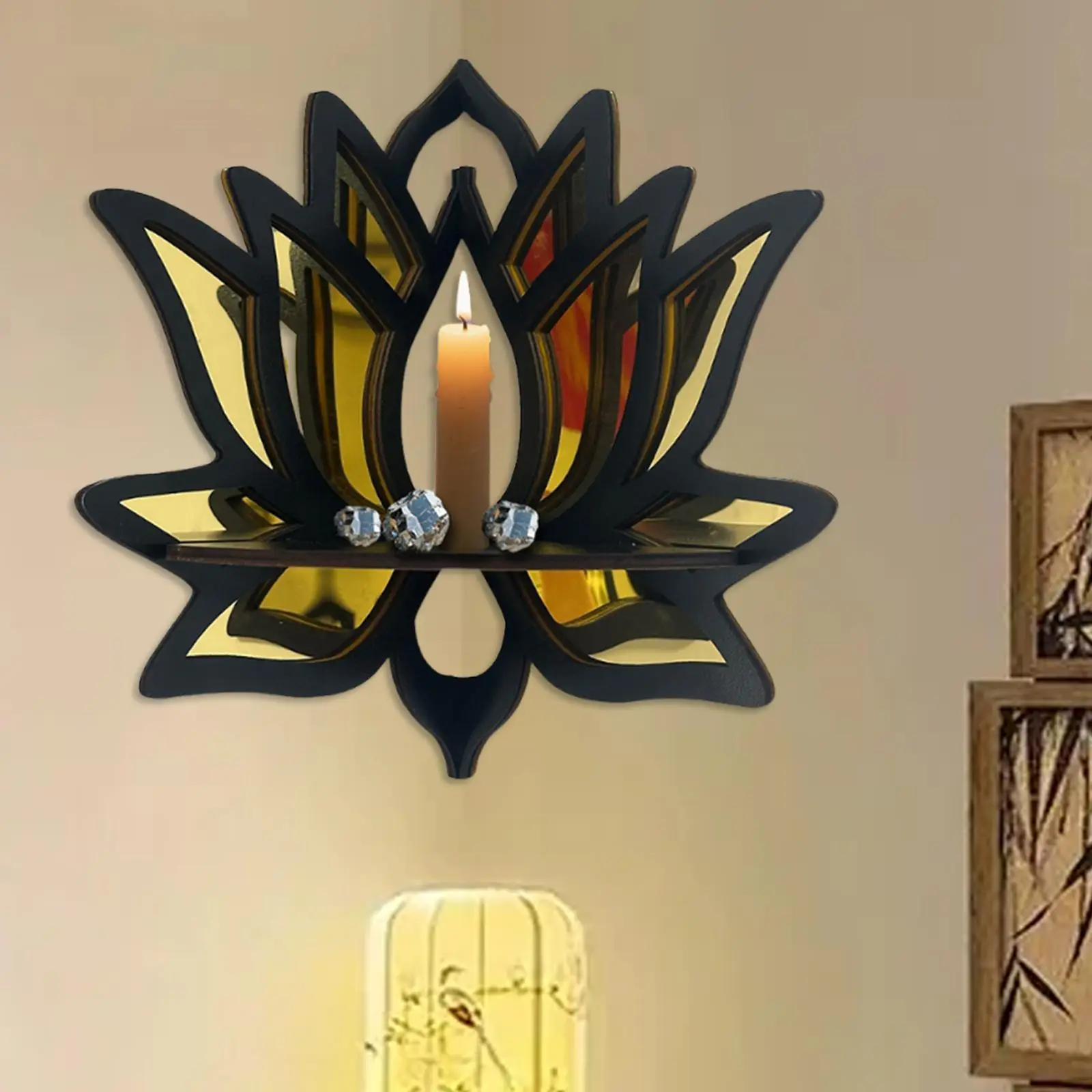 Lotus Corner Shelf Essential Oil Display Shelf Boho Witchy Decor Gift Collections Floating Corner Shelves for Plants Office