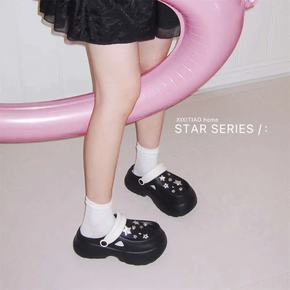 EVA Material Thick-soled Star-decorated Holey Shoes For Women, Summer Indoor And Outdoor Anti-slip Wedge Thick-soled