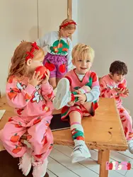 BEBE brother and sister boys and girls 2024 autumn Korean version of the new cotton vest children's cartoon hoodie pants childre