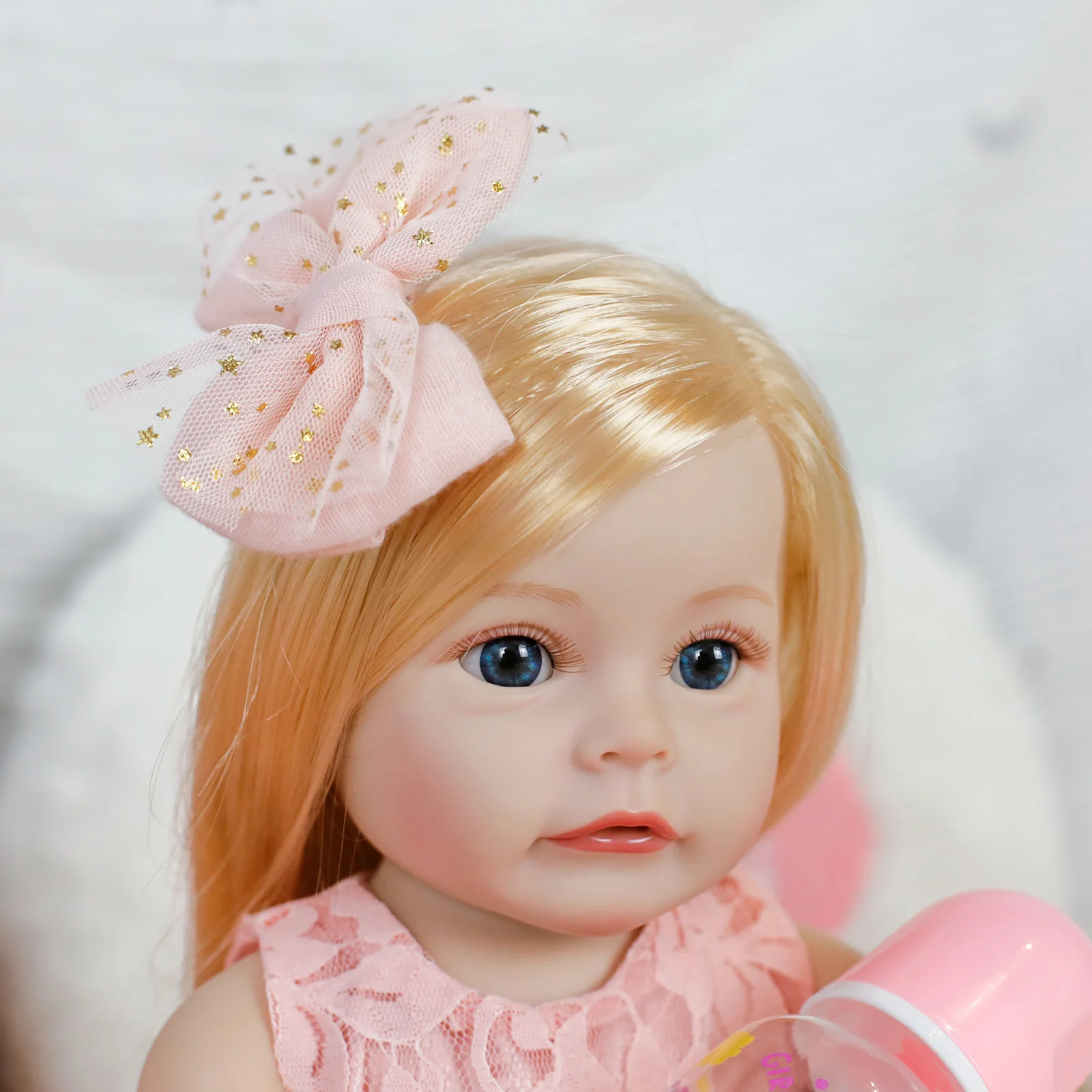 18inch Reborn Baby Doll Full Silicone Vinyl Body with Hand Root Golden Long Hair Realistic Princess Toddler Bebe Birthday Gifts