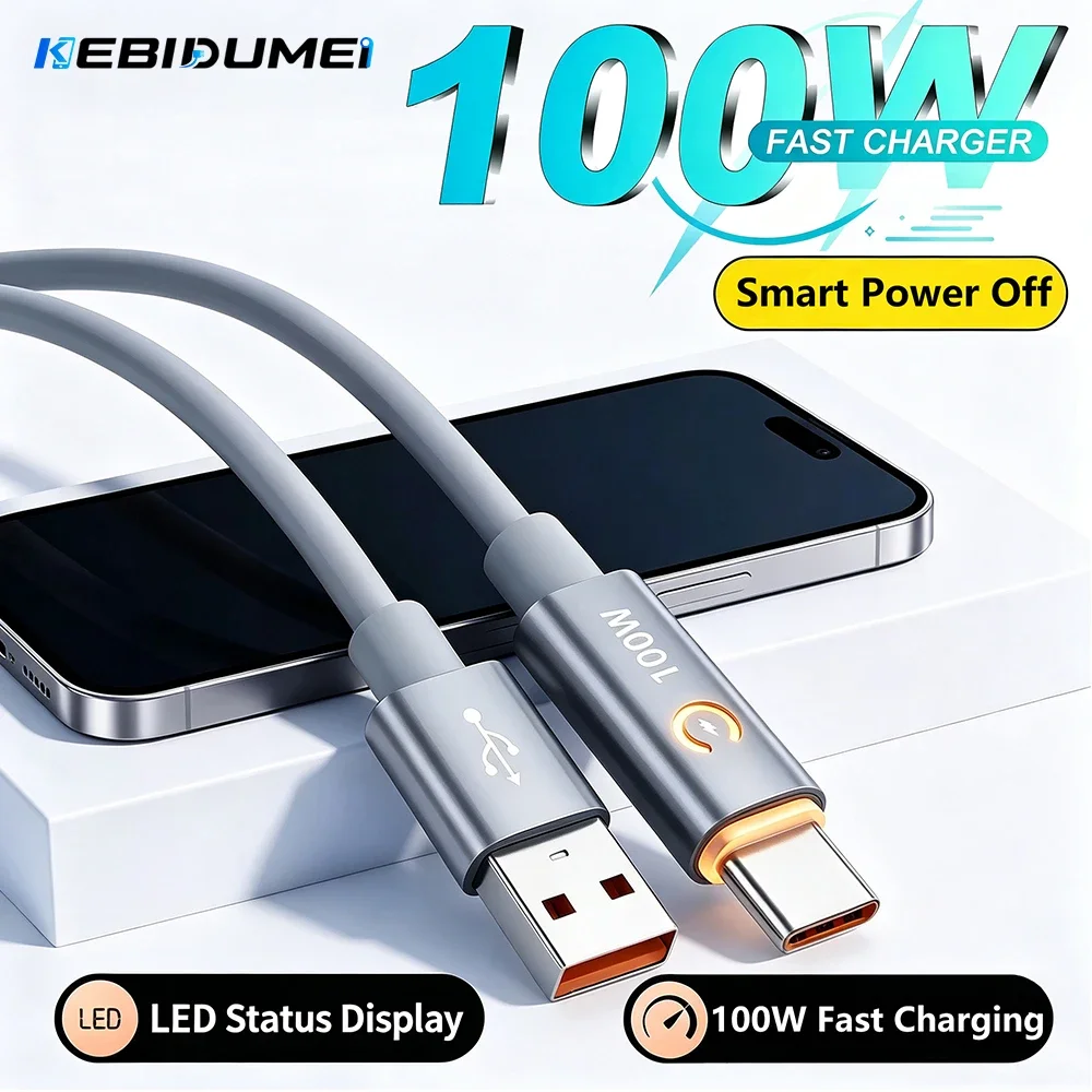 Kebidumei 100W Smart Fast Charge Cable Smart Auto Power‑Off LED Indicator Light High-speed Data Transfer Cord For Phone Notebook