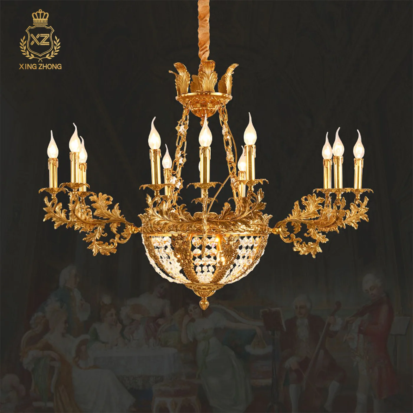 French Neo Classic Loft Apartment Living Room Decor Brass Crystal Chandelier Luxury Villa Banquet Hall Candle Pendant Light