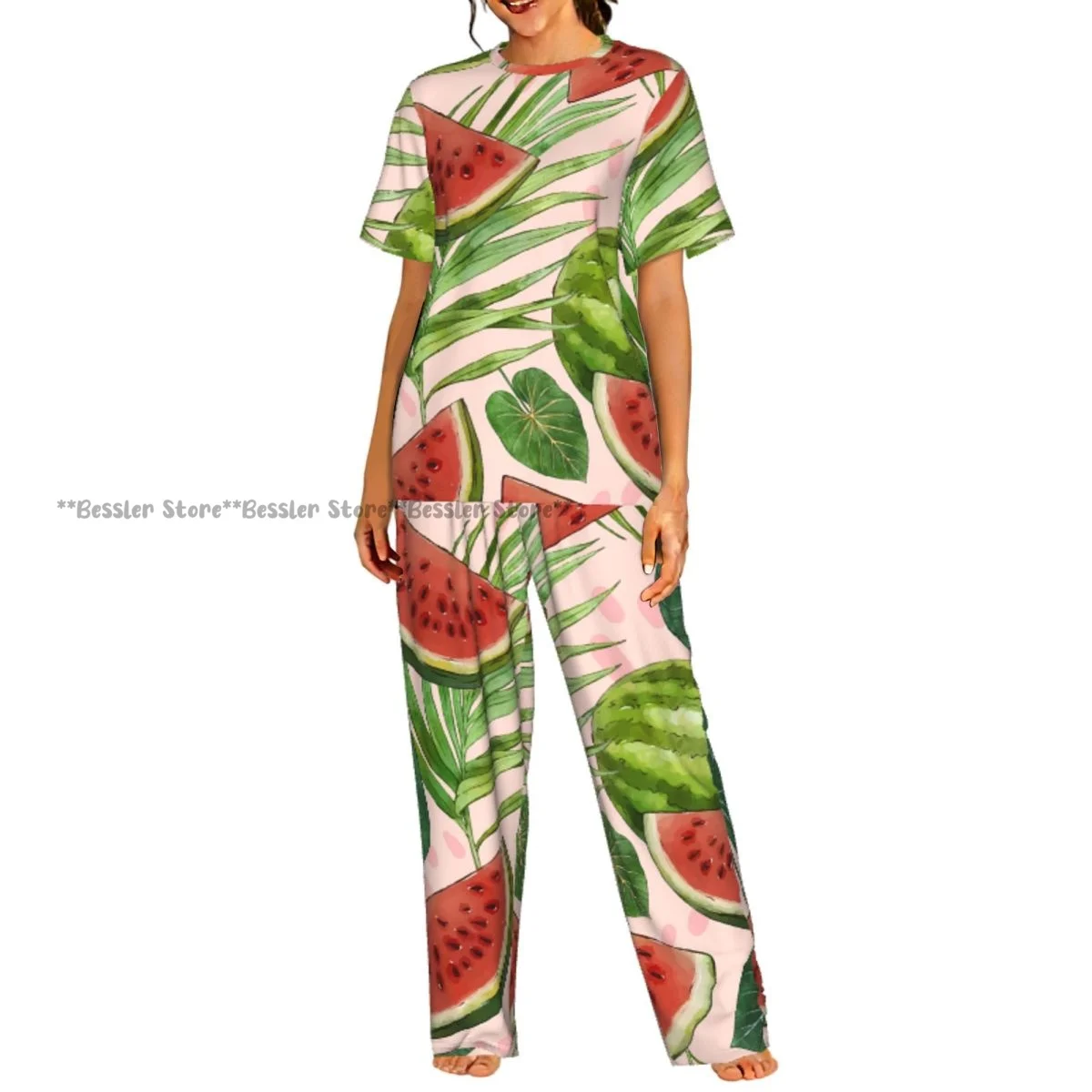 

Женские пижамные комплекты для отдыха и сна, летняя ночная одежда с коротким рукавом и принтом тропических листьев
