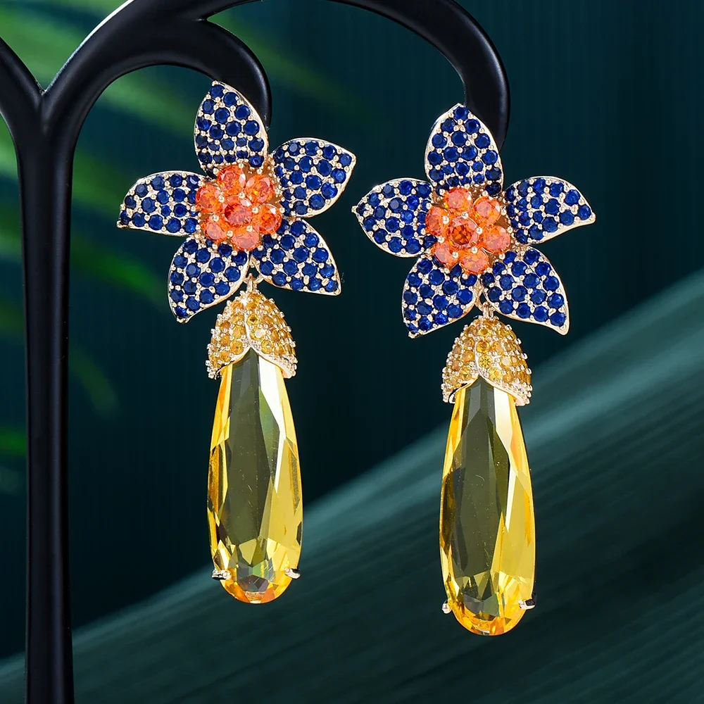 

Kellybola Luxury Flower Clear Drop Earrings Trendy Cubic Zircon Indian Earrings for women Wedding Engagement Party JEWELRY GIFT
