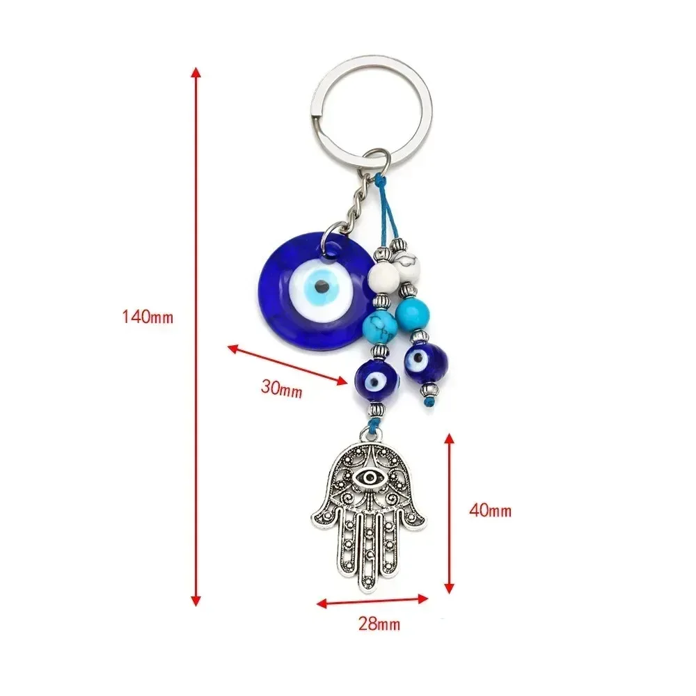 Hamsa Evil Eye Fatima  Alloy Hand Silvery Vintage O-type Keychain Blue Turkish Key Chain Car Chining for Women Men Jewelry